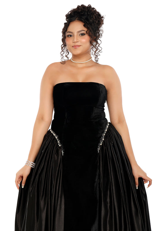 Black velvet & pearl embroidered dress