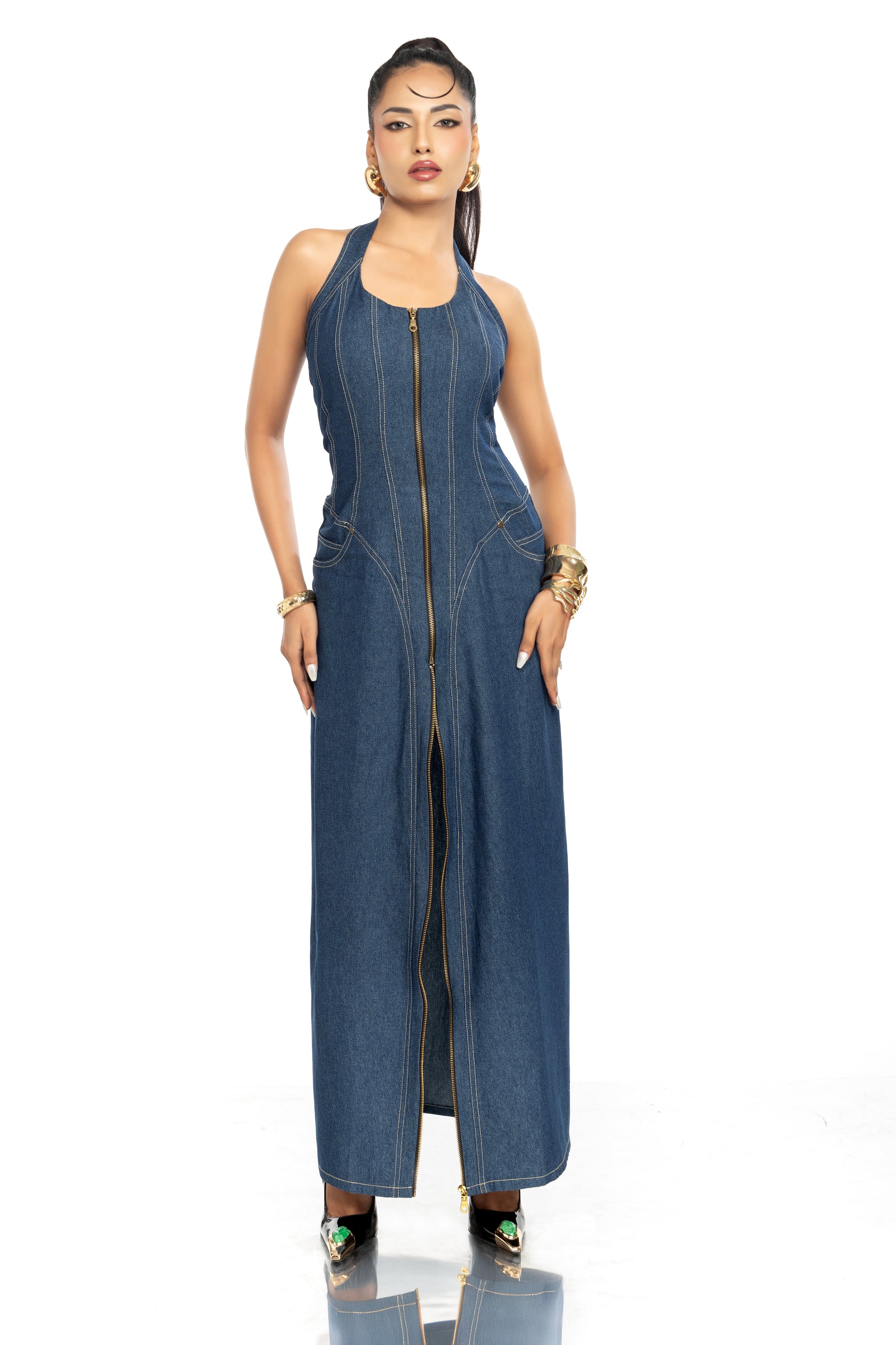 Dark blue denim midi dress – DARLPHA